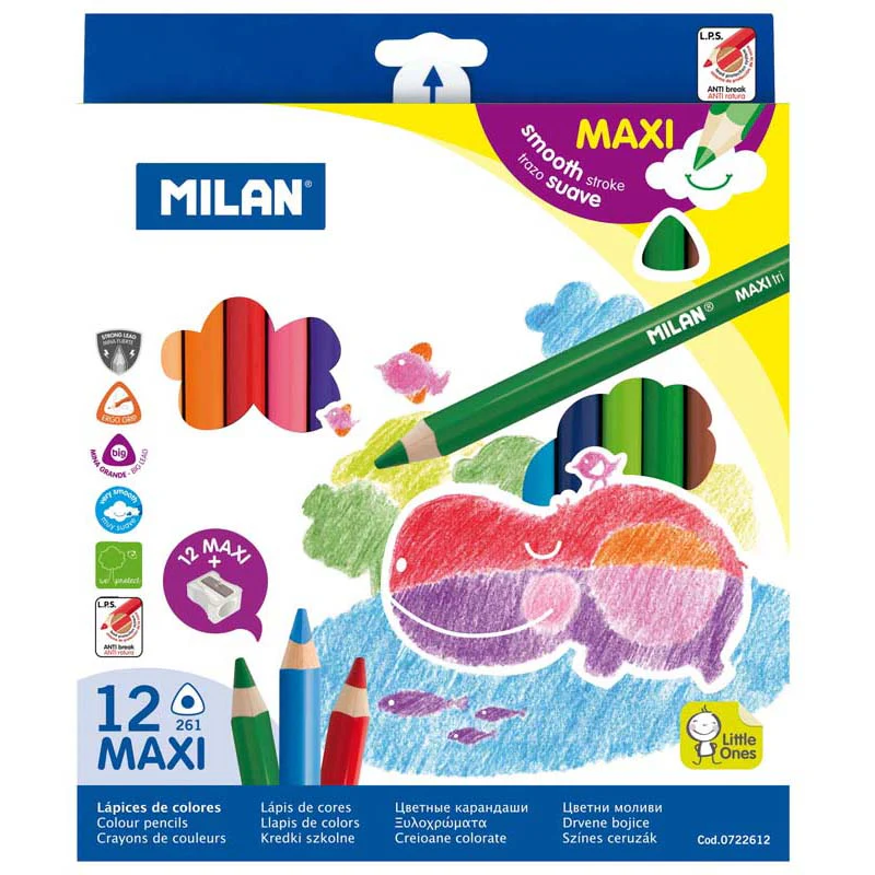Milan Triangular Maxi Assorted Coloured Pencils Set Of 12 - Nail Gallerys