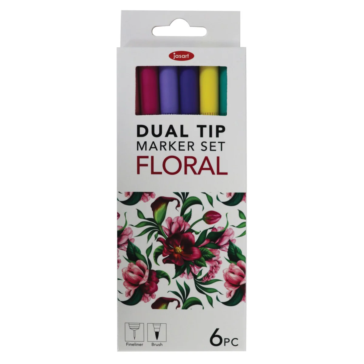 Jasart Dual Nib Floral Brush Fineliners Set Of 6 - Nail Gallerys