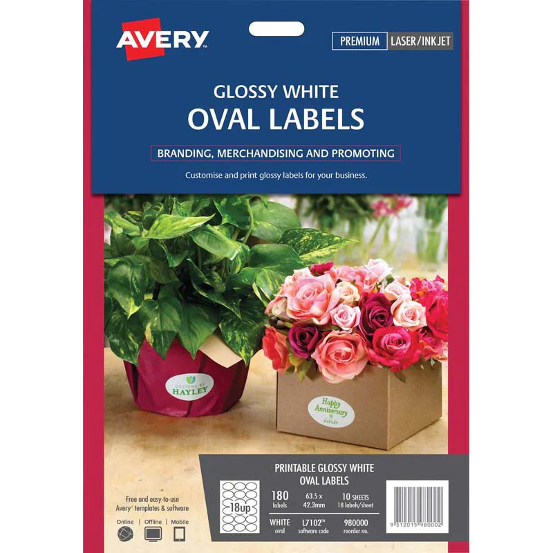 Avery Label L7102 Oval White Glossy 18up 10 Sheets - Nail Gallerys