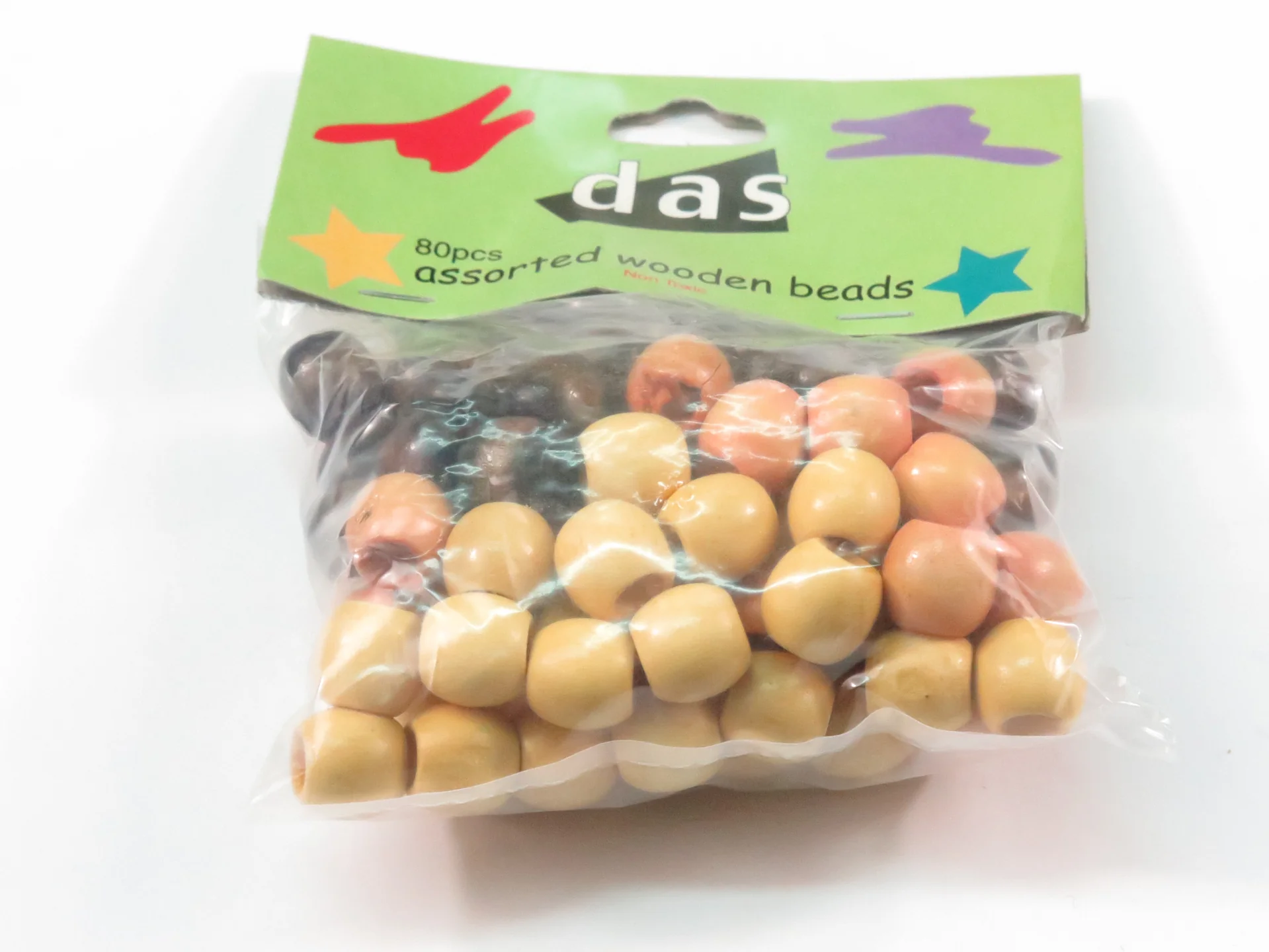 Das Wooden Beads Assorted Plain Colours Pack Of 80 - Nail Gallerys