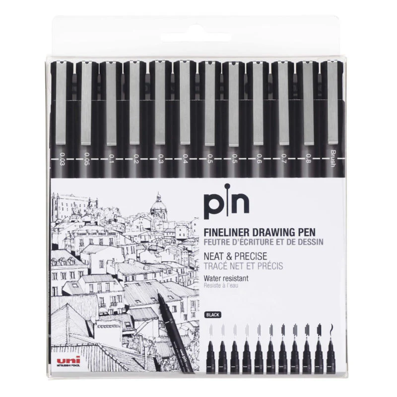 Uni Pin Permanent Fineliners Drawing Set of 12 - Nail Gallerys