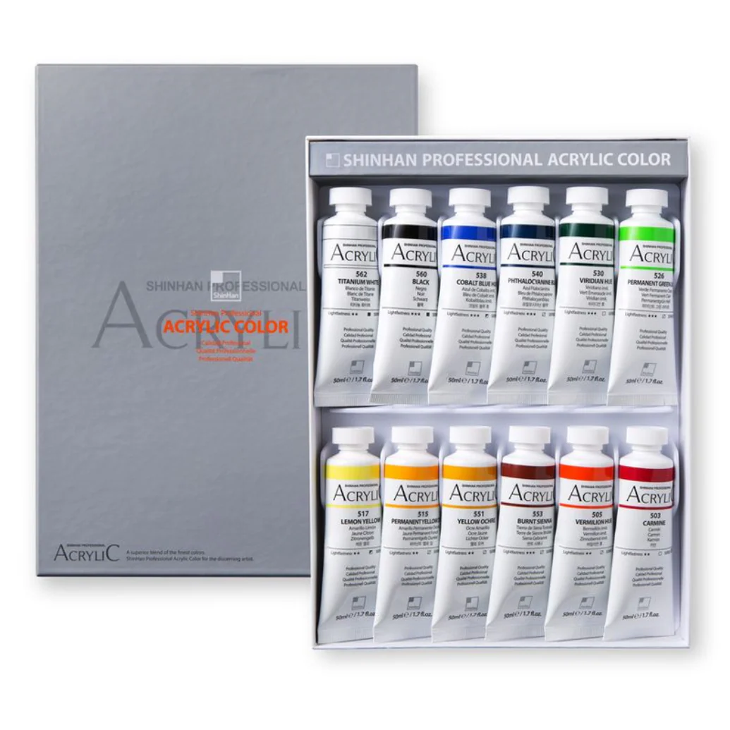 ShinHan Professional 50ml Acrylic Paints Set Of 12 Set A - Nail Gallerys