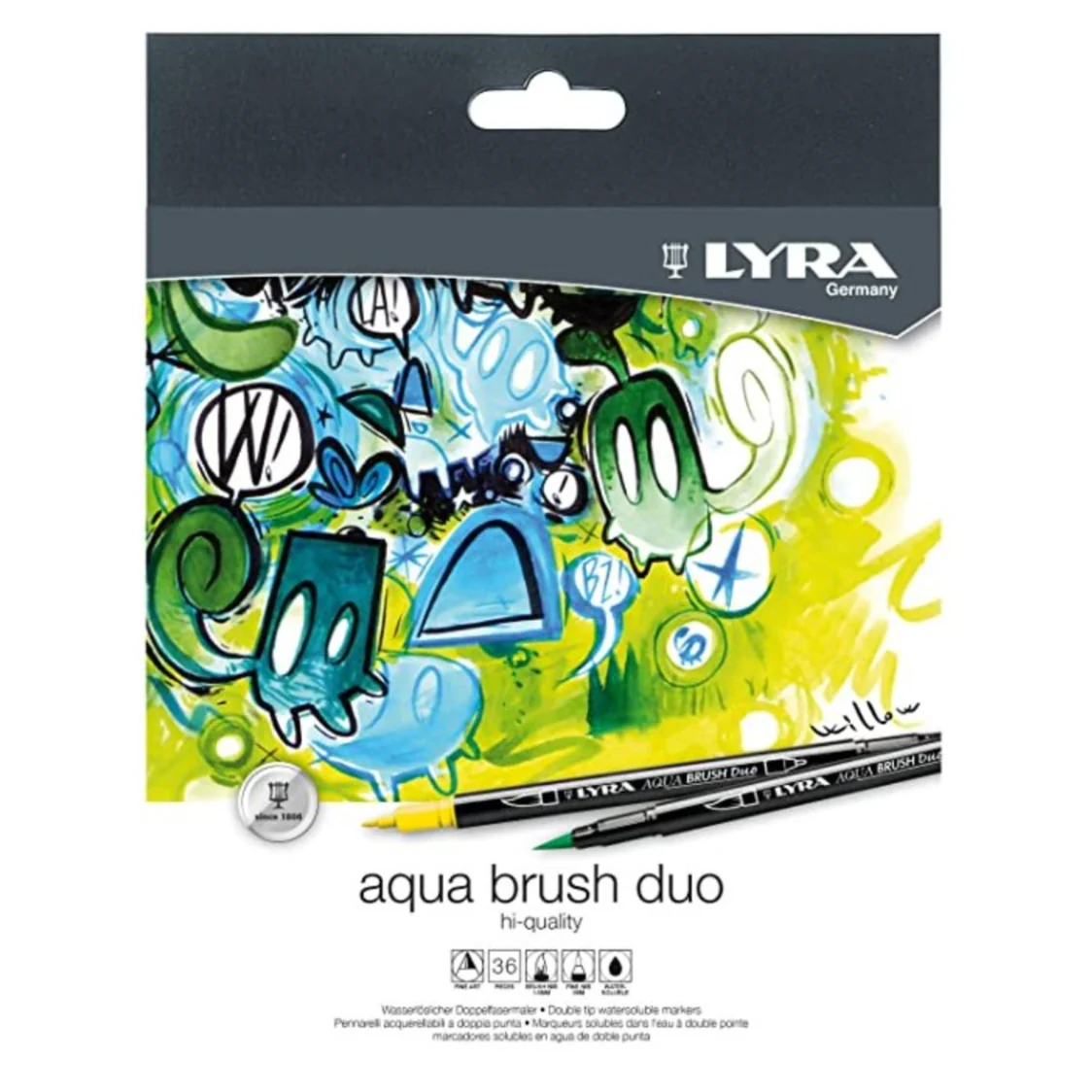 Lyra Aqua Dual Brush Markers Assorted Set of 36 - Nail Gallerys
