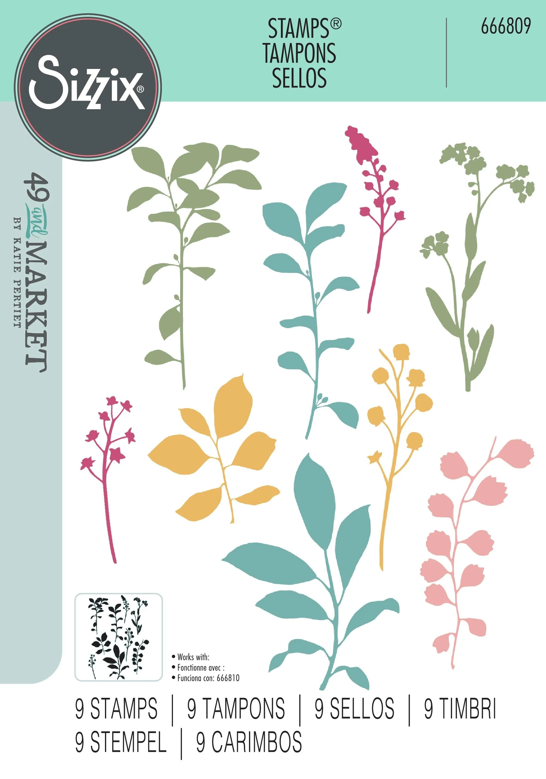 Sizzix By 49 And Market A5 Clear Stamps Fine Stems #1 9 Pieces - Nail Gallerys