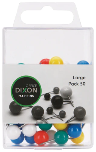 Dixon Map Pins Assorted Colour Pack Of 50 - Nail Gallerys