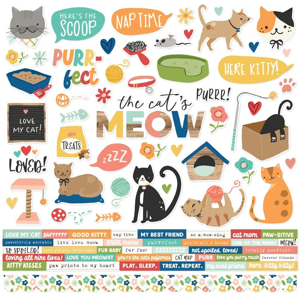 Simple Stories Fur Baby Cat Cardstock Stickers 86 Pieces - Nail Gallerys