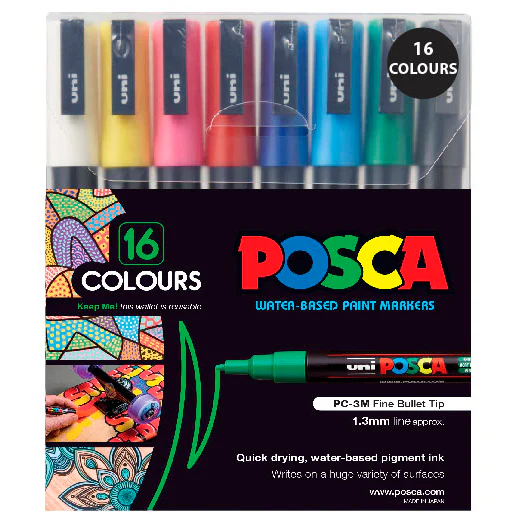 Uni Posca PC-3M 0.9-1.3mm Fine Assorted Markers Set Of 16 - Nail Gallerys