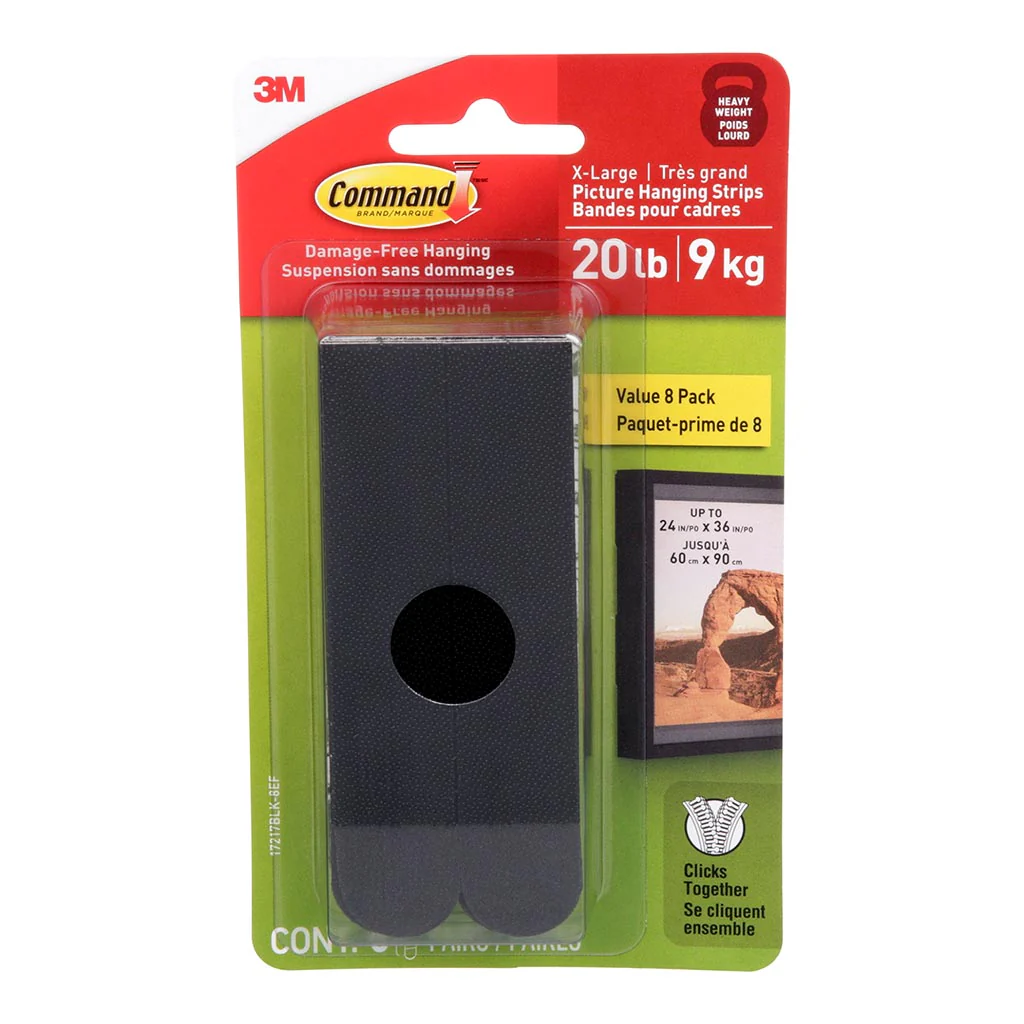 Command X-Large Black Picture Hanging Strips Pack of 4 Sets - Nail Gallerys