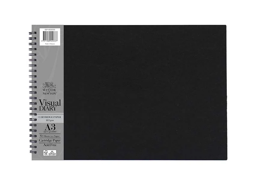 Winsor & Newton 110gsm A3 Black Cover 60 Sheet Landscape Visual Diary - Nail Gallerys