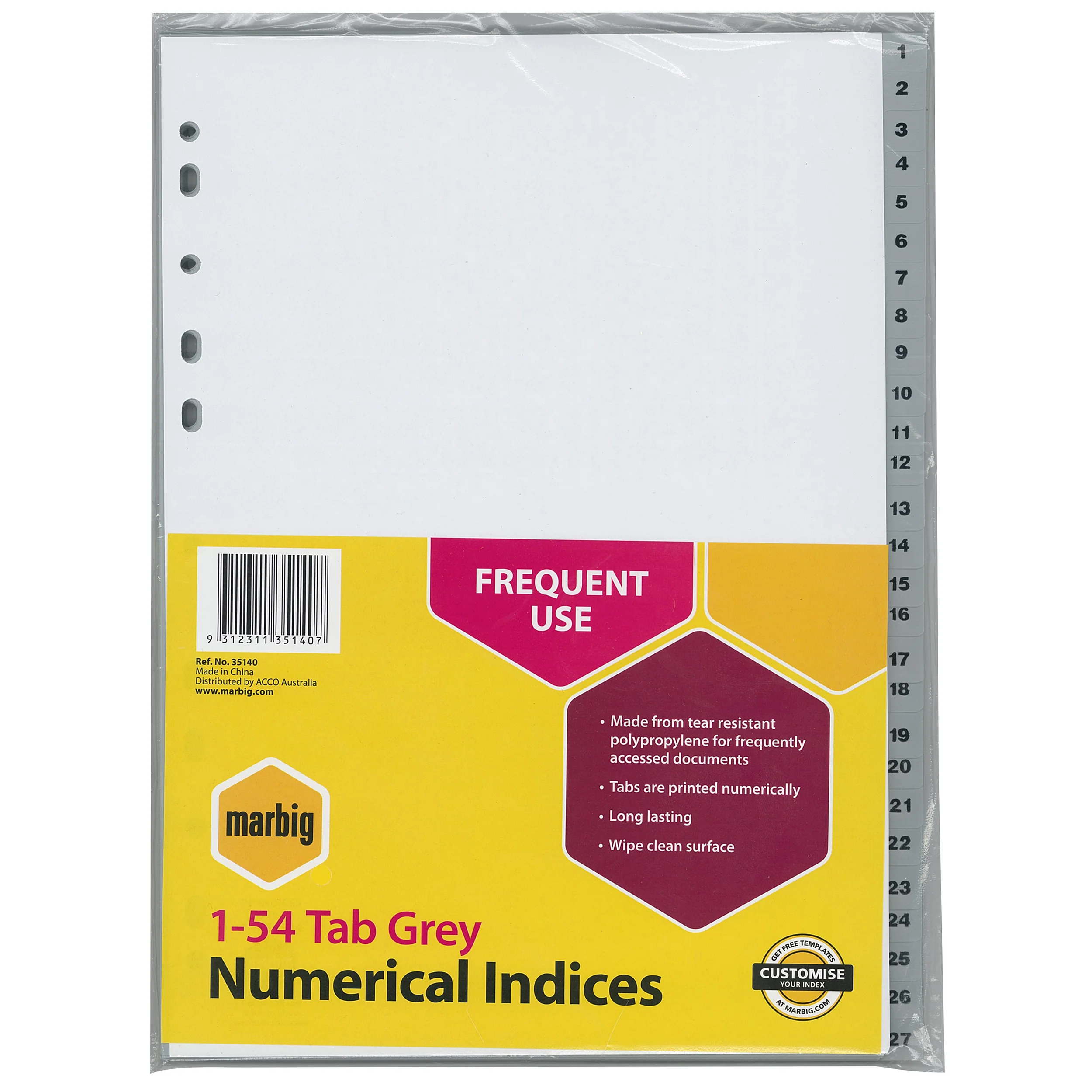 Marbig Indices & Dividers 1-54 Tab Polyprop A4 - Nail Gallerys