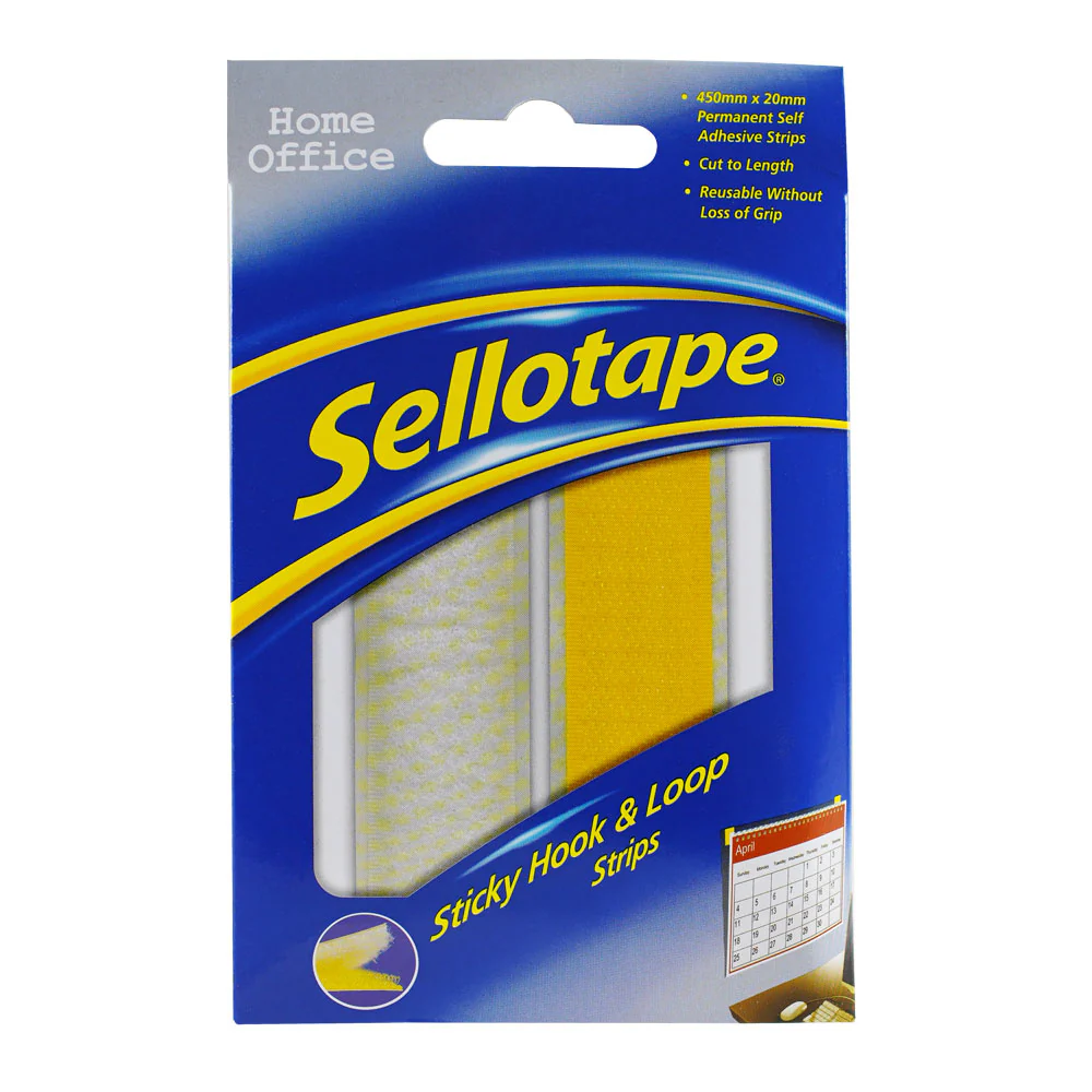 Sellotape Sticky Hook & Loop Strip Permanent 20mm X 450mm - Nail Gallerys