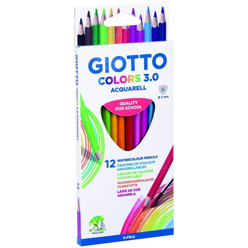 Giotto 3.0 Assorted Aquarell Colouring Pencils Pack of 12 - Nail Gallerys
