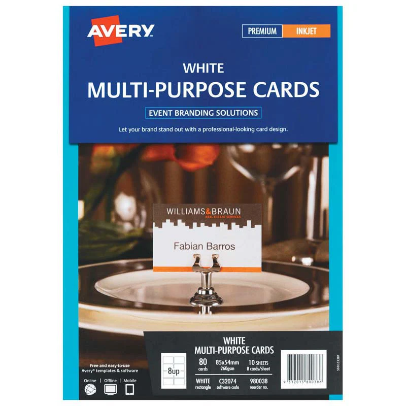 Avery Inkjet Cards C32074 Multi Purpose Ds 8up 10 Sheets - Nail Gallerys