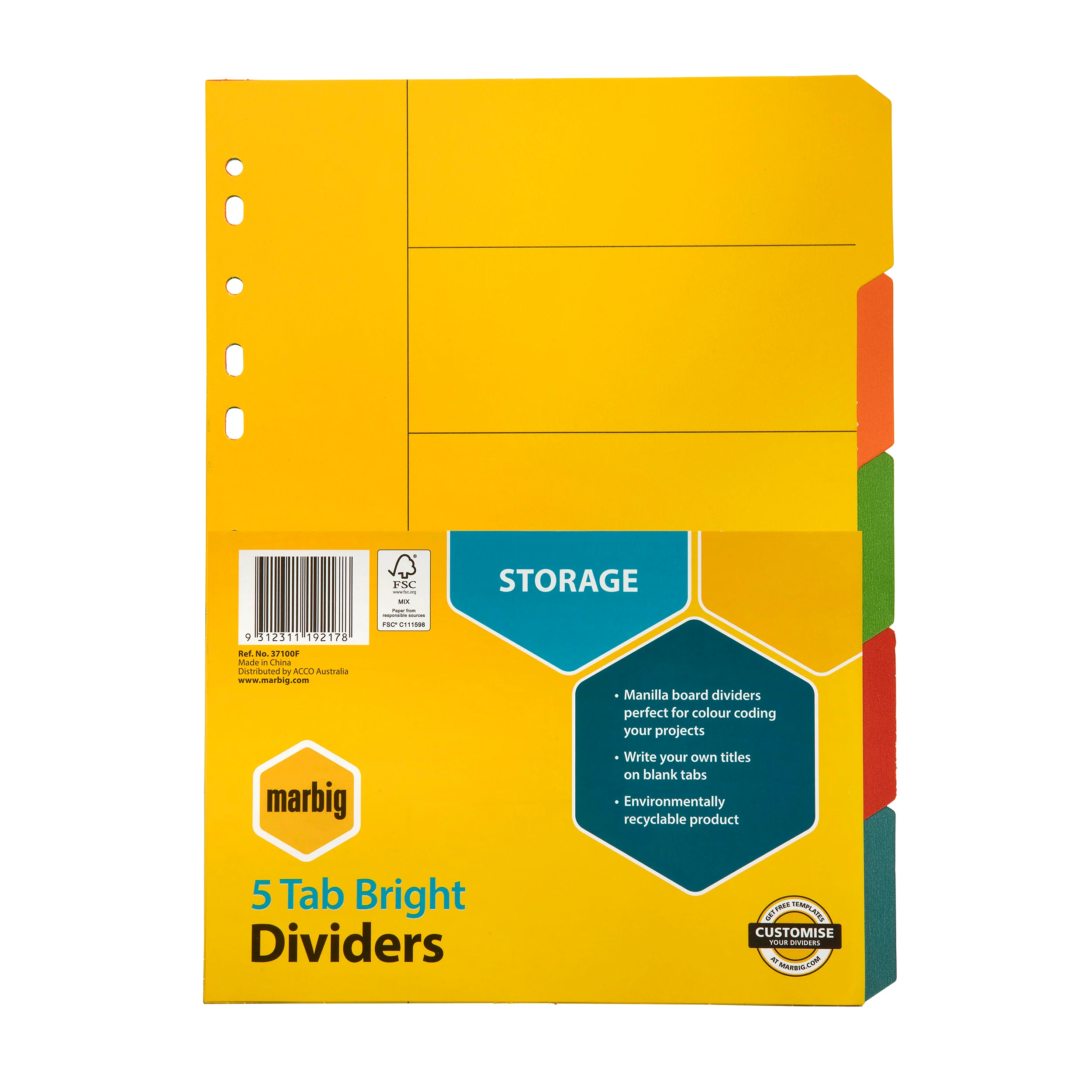 Marbig Indices & Dividers 5 Tab Manilla A4 Brights - Nail Gallerys