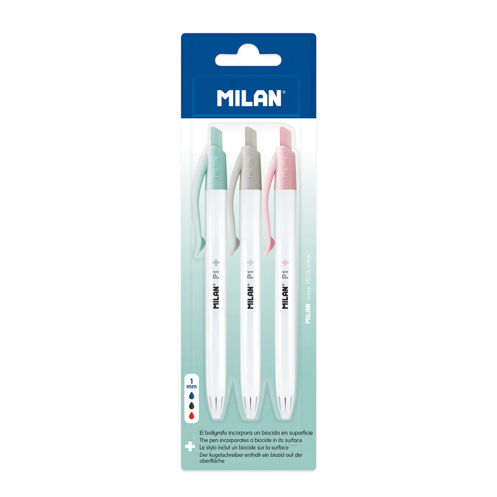 Milan Anti-bacterial P1+ Ballpoint Pens Pack Of 3 - Nail Gallerys
