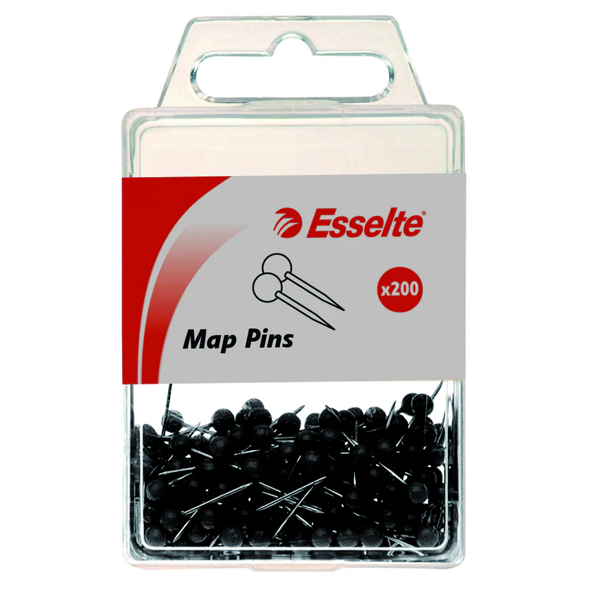 Esselte Map Black Pins Pack Of 200 - Nail Gallerys