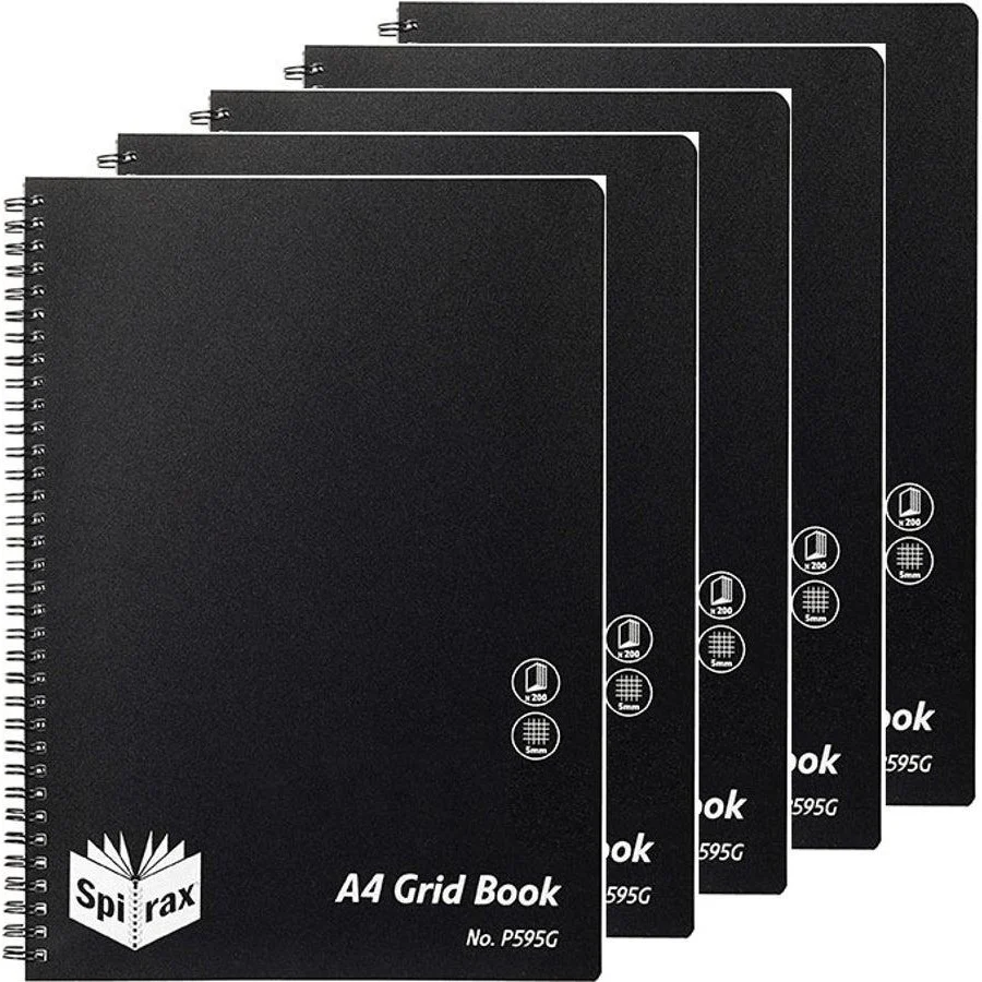 Spirax P595g PP Grid Book A4 200 Pages Black S/O - Pack Of 5 - Nail Gallerys