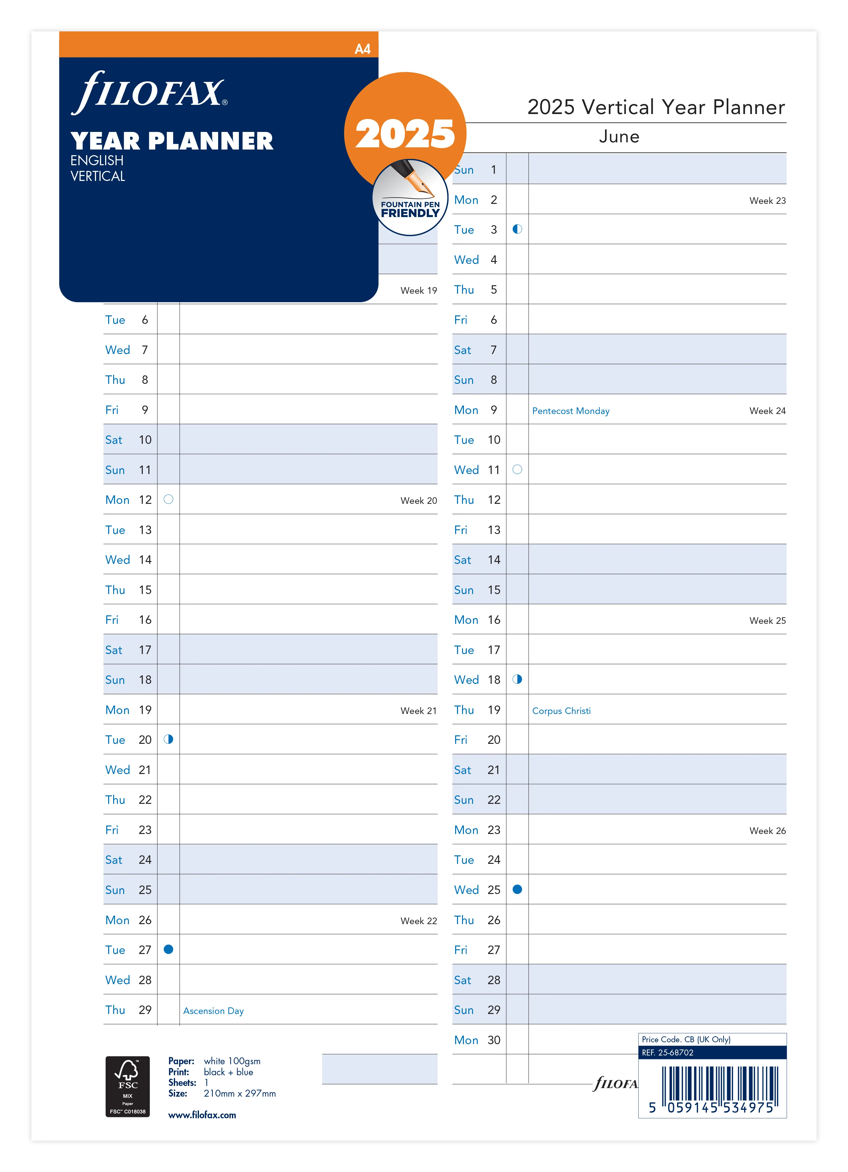 Filofax Year Planner Vertical A4 2025 Refill - Nail Gallerys