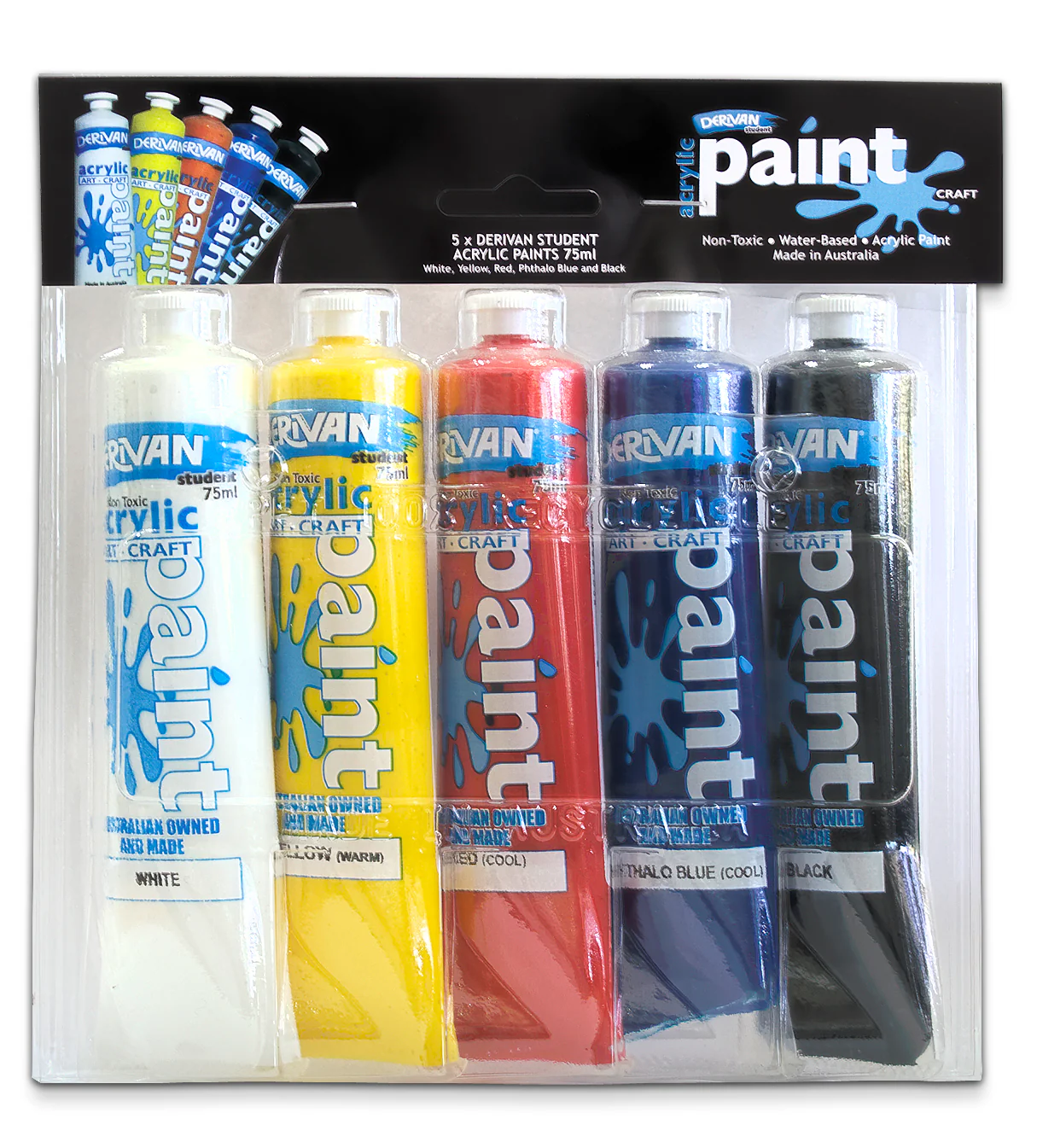 Derivan Acrylic Student Paint Set of 5 x 75ml - Nail Gallerys