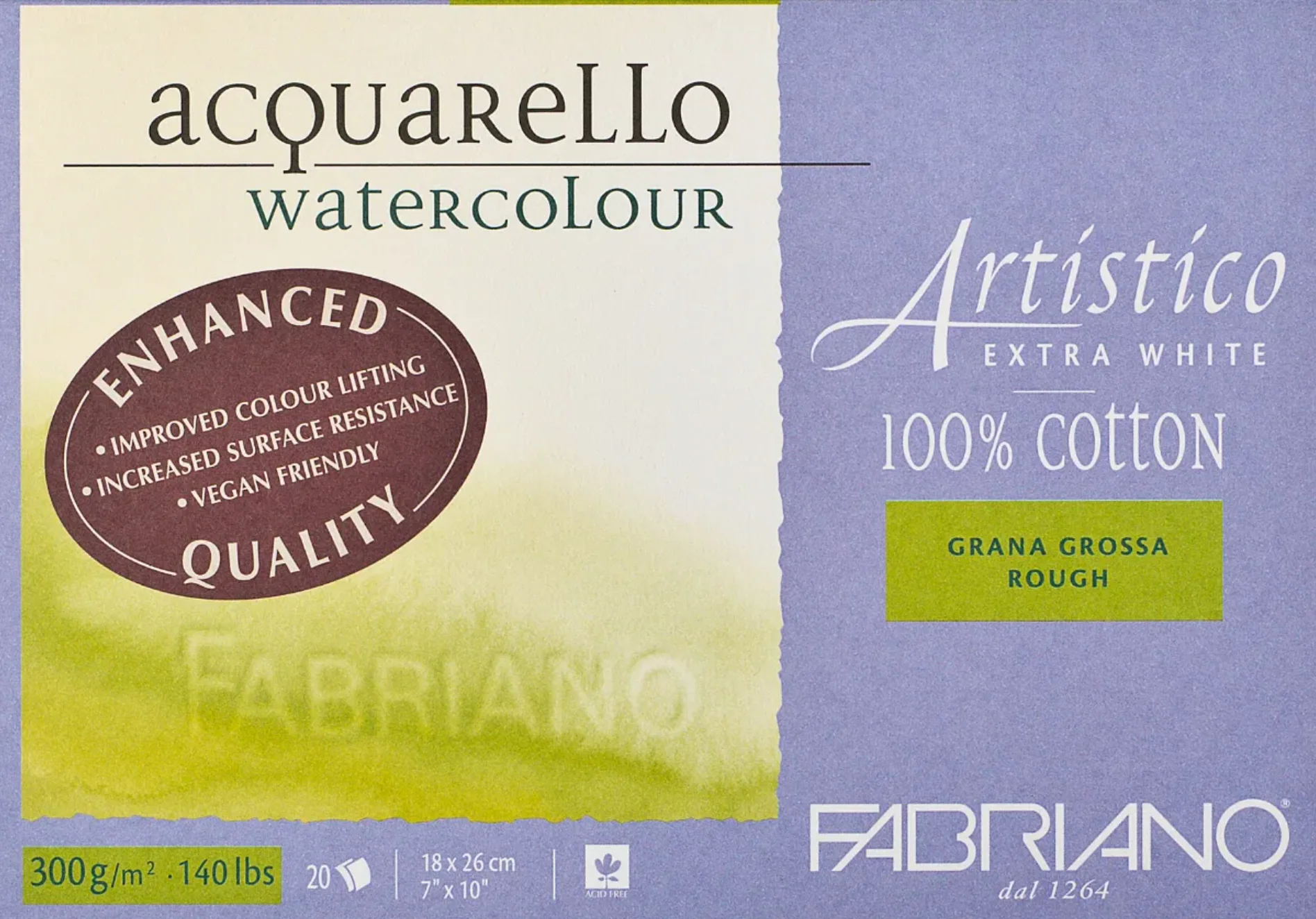 Fabriano Artistico Watercolour Enhanced 300gsm Rough Extra White 20 Sheet Blocks - Nail Gallerys