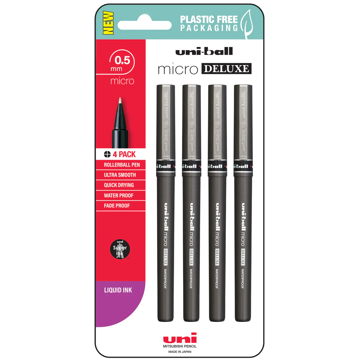 Uni Micro 0.5mm Deluxe Capped Black Rollerball Pens Set of 4 - Nail Gallerys