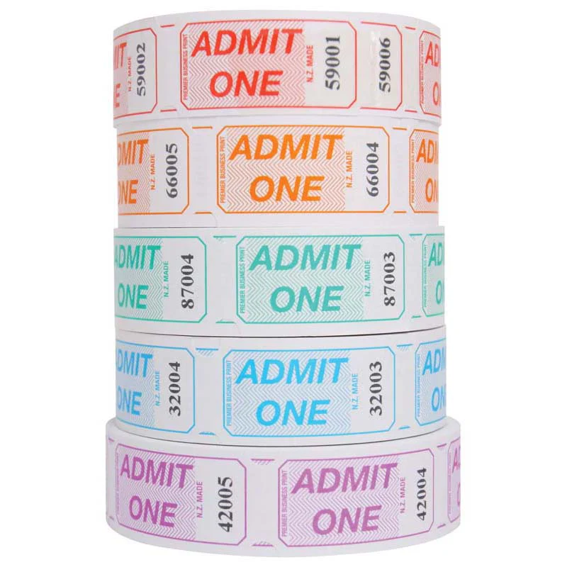 Globe Admit One Tickets Assorted Colours Single Roll - Nail Gallerys