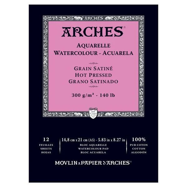 Arches Watercolour Natural White 300gsm Hot Pressed 12 Sheet Pads - Nail Gallerys