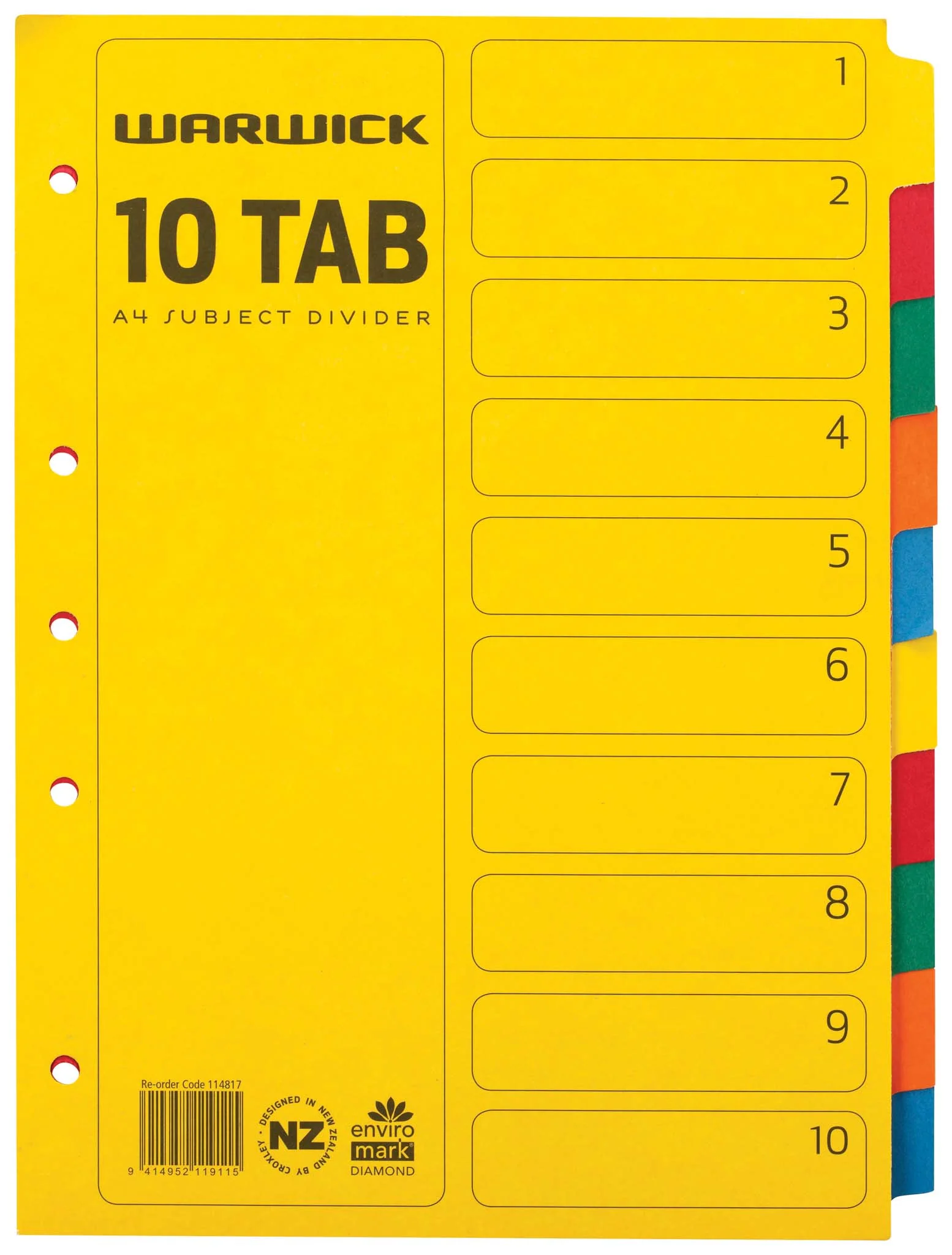 Warwick Divider A4 Subject 10 Tab Coloured - Nail Gallerys