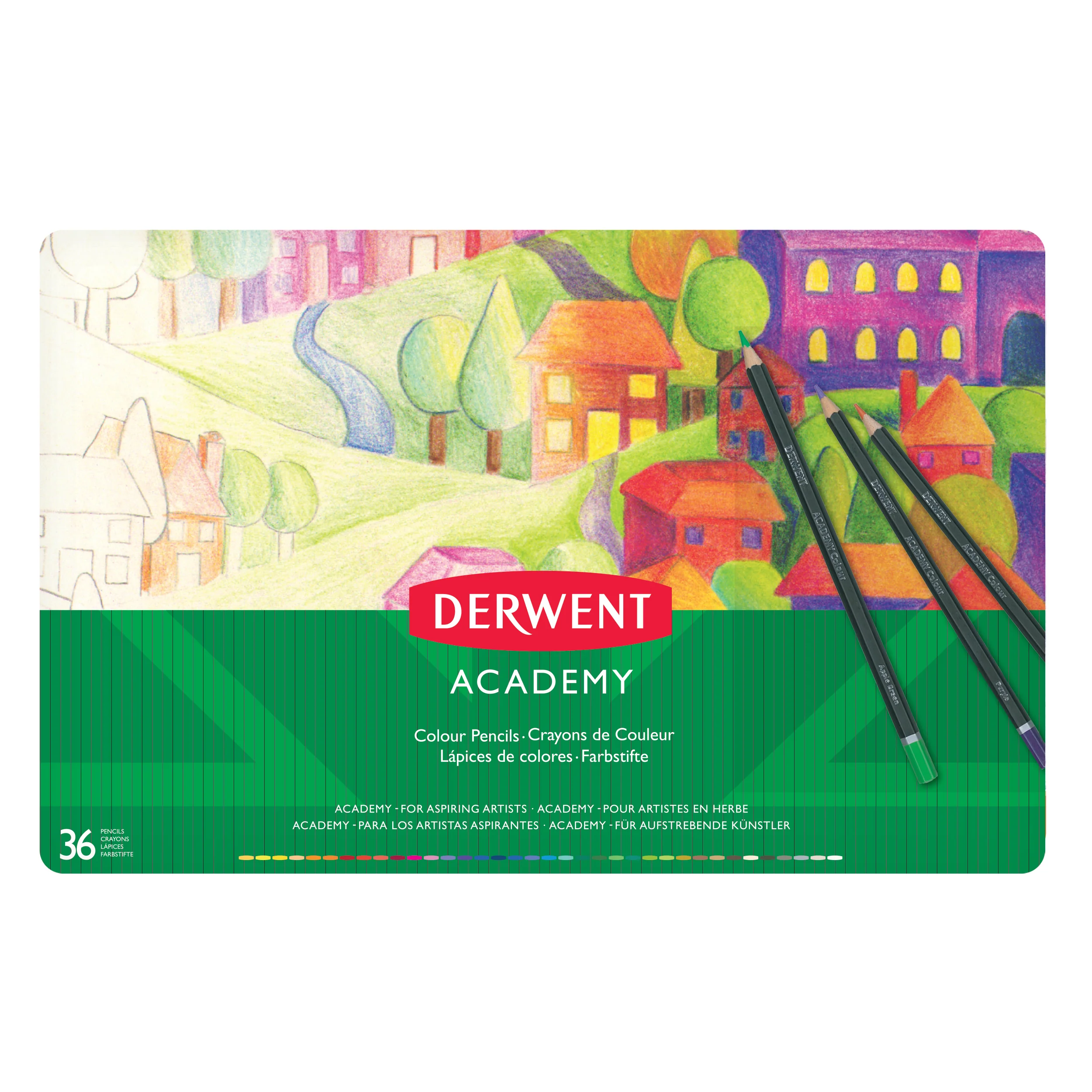 Derwent Academy Coloured Pencils Tin Of 36 - Nail Gallerys