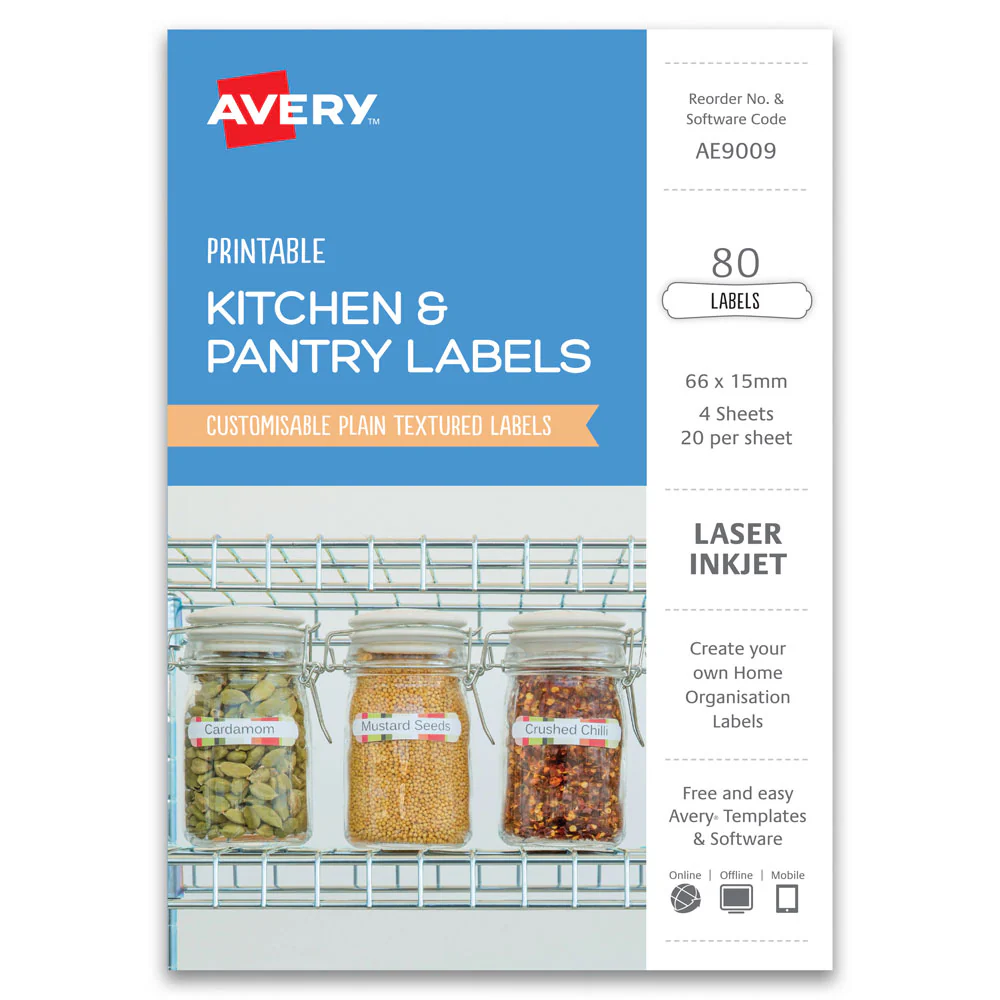 Avery Kitchen & Pantry Labels 66x15mm 20up 4 Sheets - Nail Gallerys