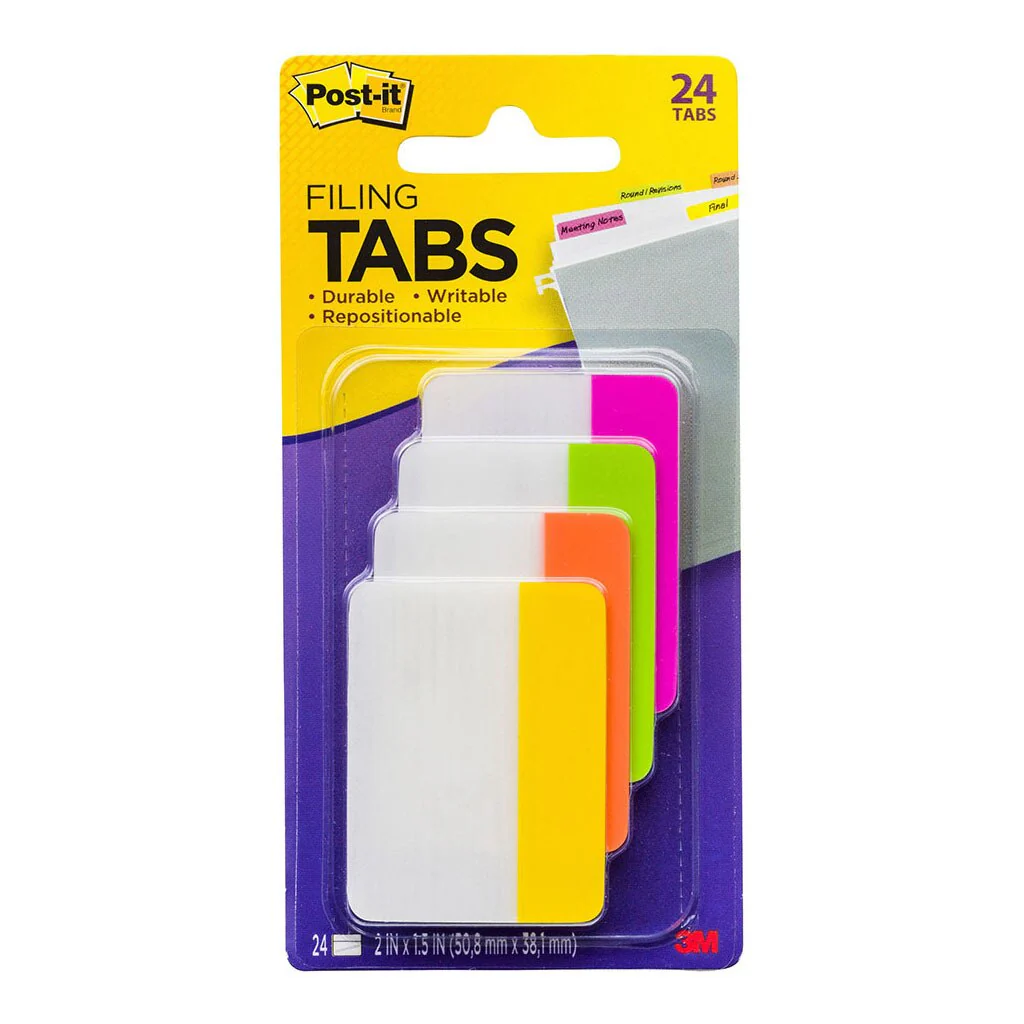Post-it Durable Filing Tab 686-ploy Pink Lime Orange Yellow Straight 50x38mm Pack Of 24 - Nail Gallerys