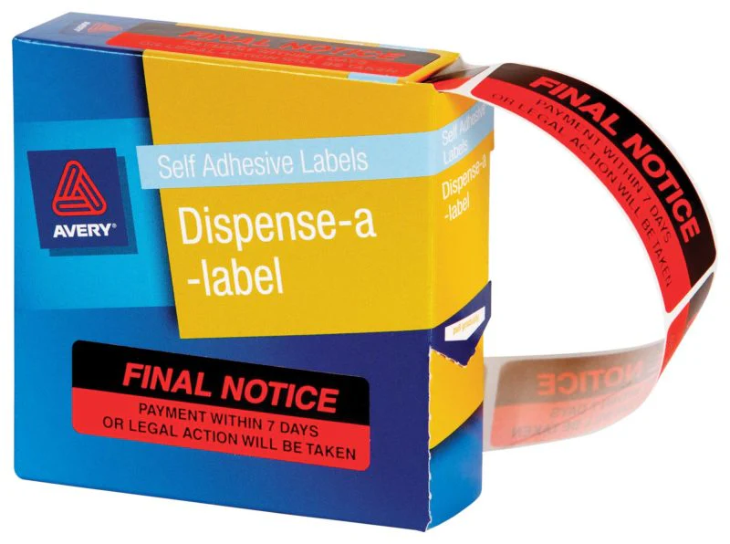 Avery Self Adhesive Label Dispenser Dmr1964r3 Final Notice 19x64mm 125 Pack - Nail Gallerys