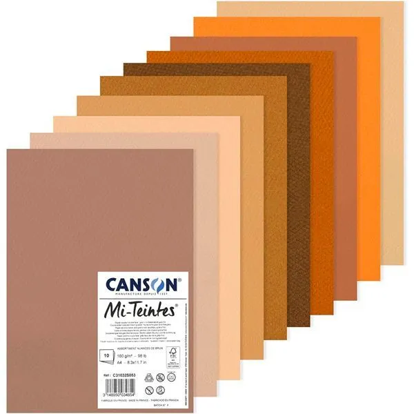 Canson Mi-Teintes Paper A4 160gsm Brown Colours Pack of 10 Sheets - Nail Gallerys