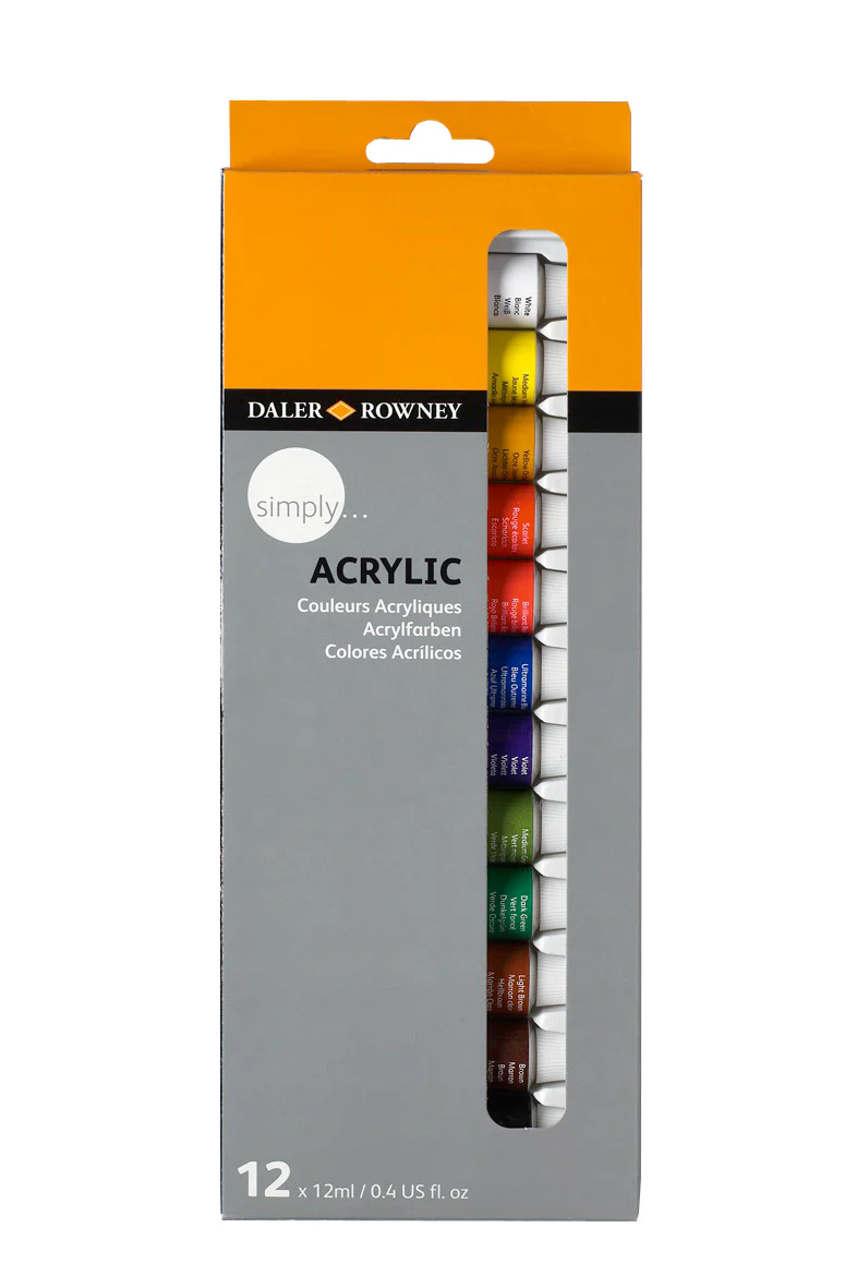Daler Rowney Simply Acrylic 12x12ml Paint Set - Nail Gallerys