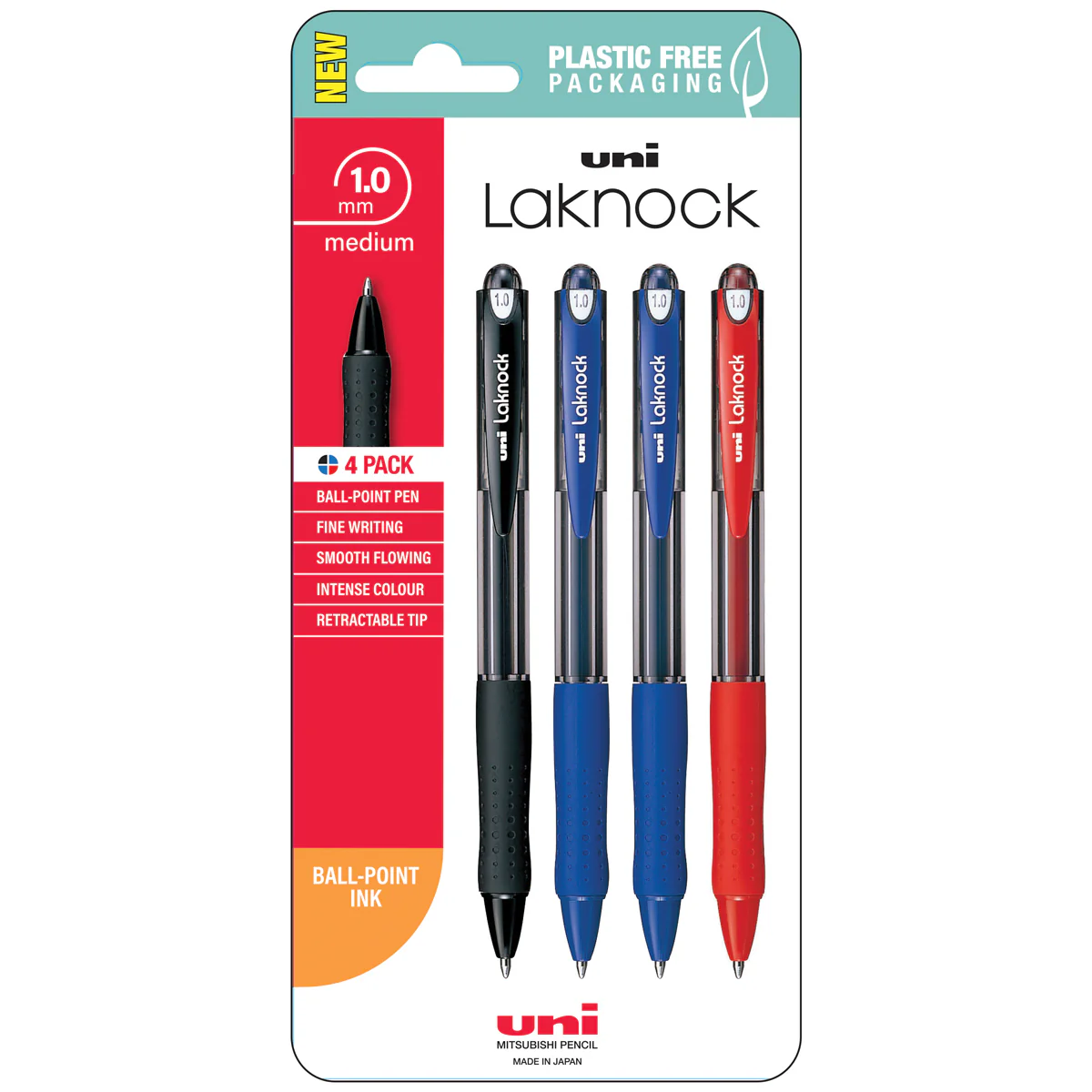Uni Laknock 1.0mm Medium Retractable Pens Assorted Set of 4 - Nail Gallerys