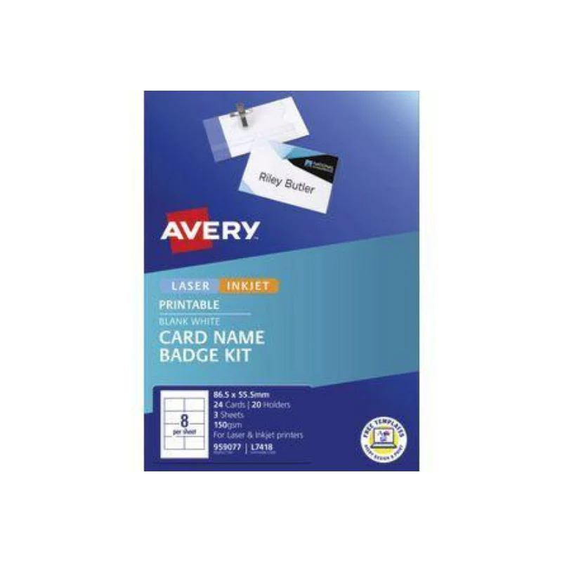 Avery Card Name Badges Kit 86.5x55.5mm 8up 3 Sheets Inkjet Laser - Nail Gallerys