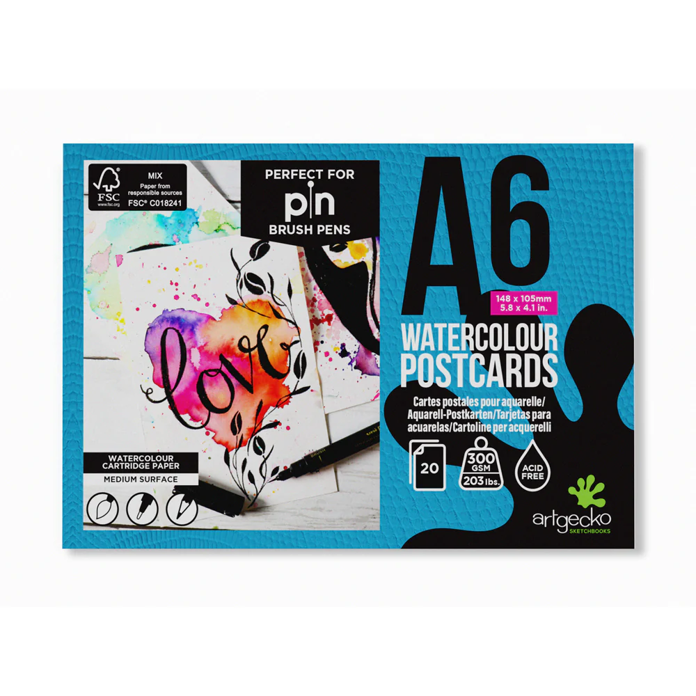 Artgecko Pro Watercolour A6 20 Sheet 300gsm White Postcards - Nail Gallerys