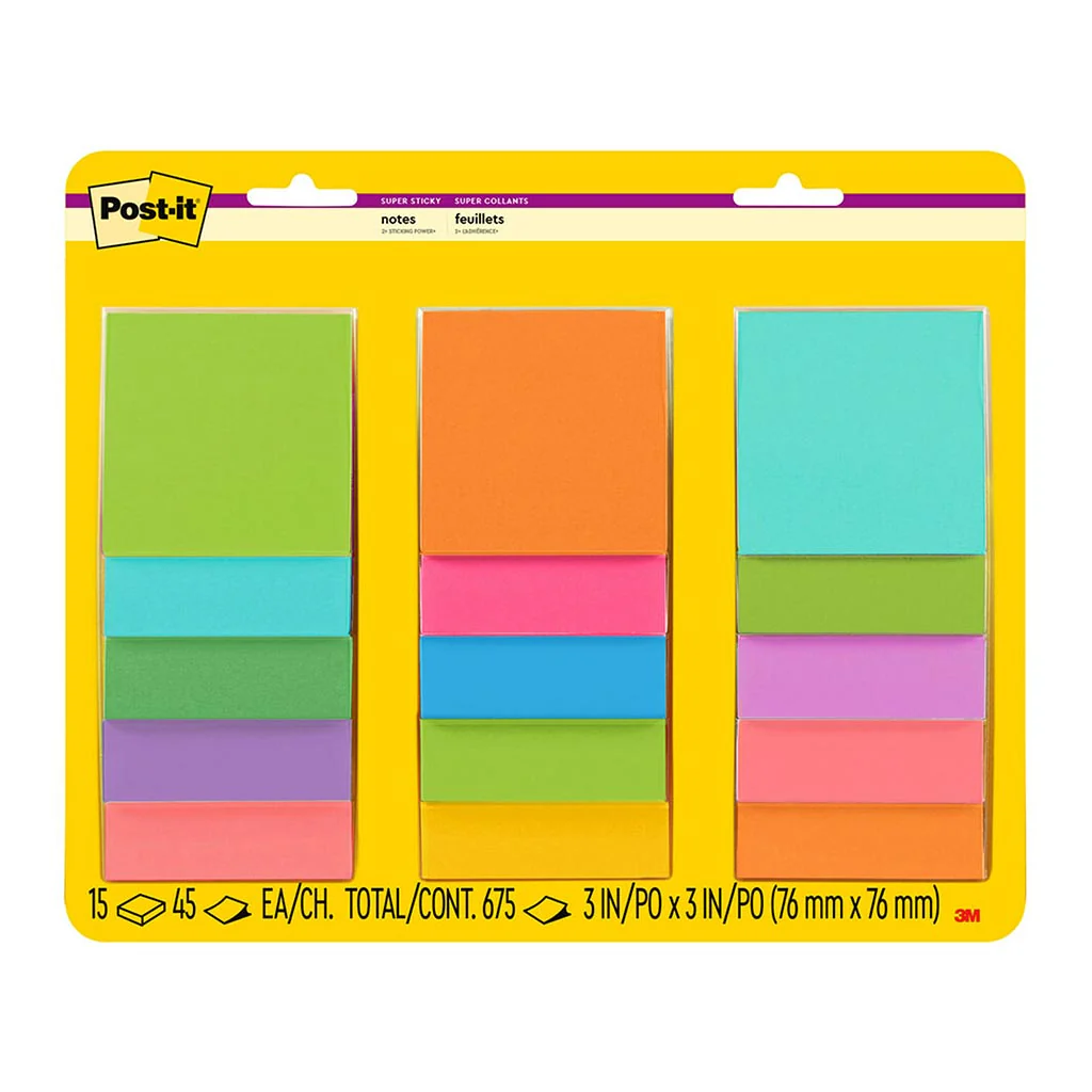 Post-it 76x76mm Bright Super Sticky Notes Pack of 15 - Nail Gallerys