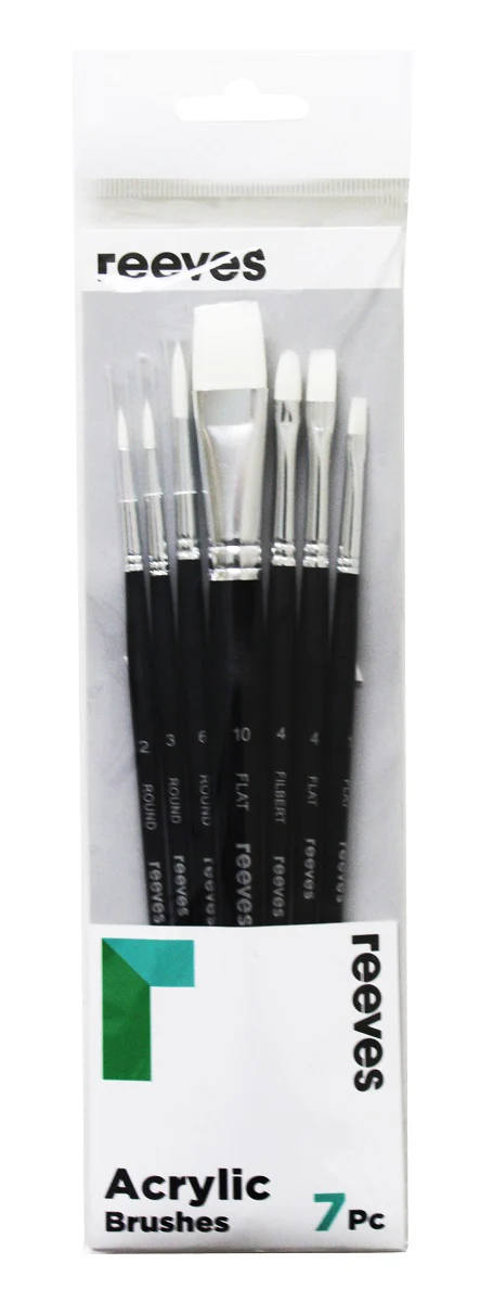 Reeves Acrylic White Synthetic Short Handle Brushes Pack Of 7 - Nail Gallerys
