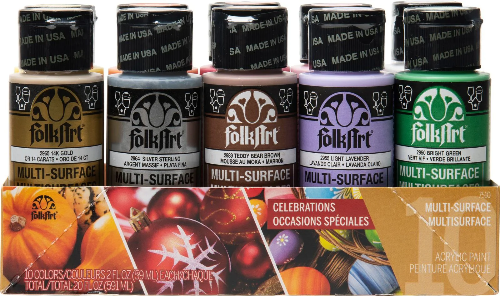FolkArt Multi-Surface 59ml Celebrations Acrylic Paints - Set Of 10 - Nail Gallerys