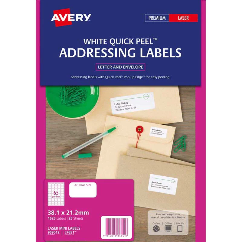 Avery Addressing Laser Labels L7651 White 25 Sheets - Nail Gallerys