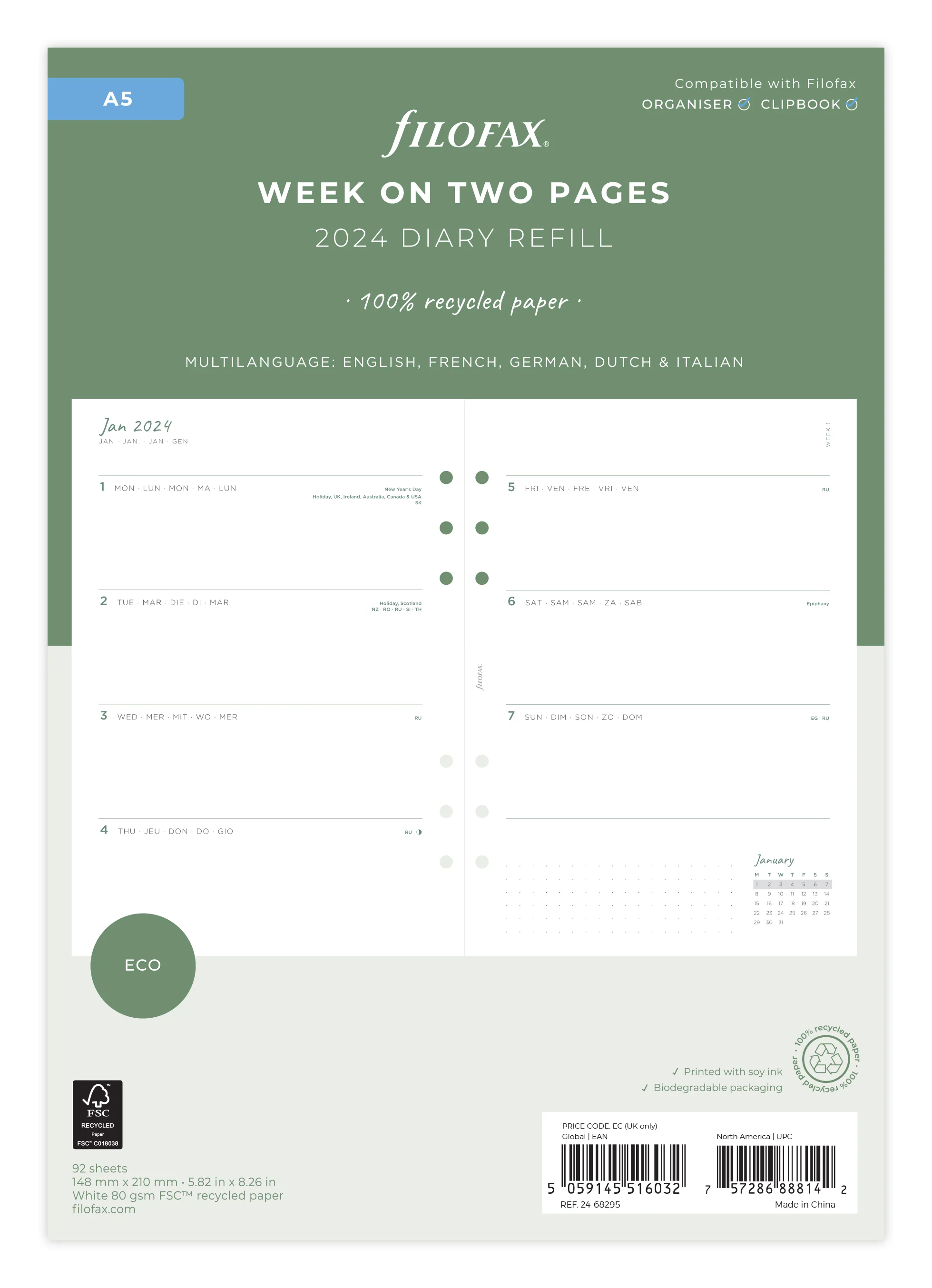 Filofax Eco Week on Two Pages A5 Diary Refill - Nail Gallerys