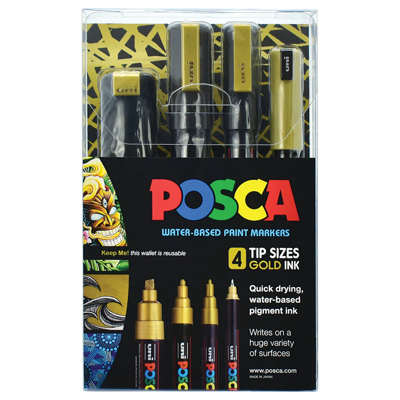 Uni Posca Gold Assorted Tips Markers Set Of 4 - Nail Gallerys