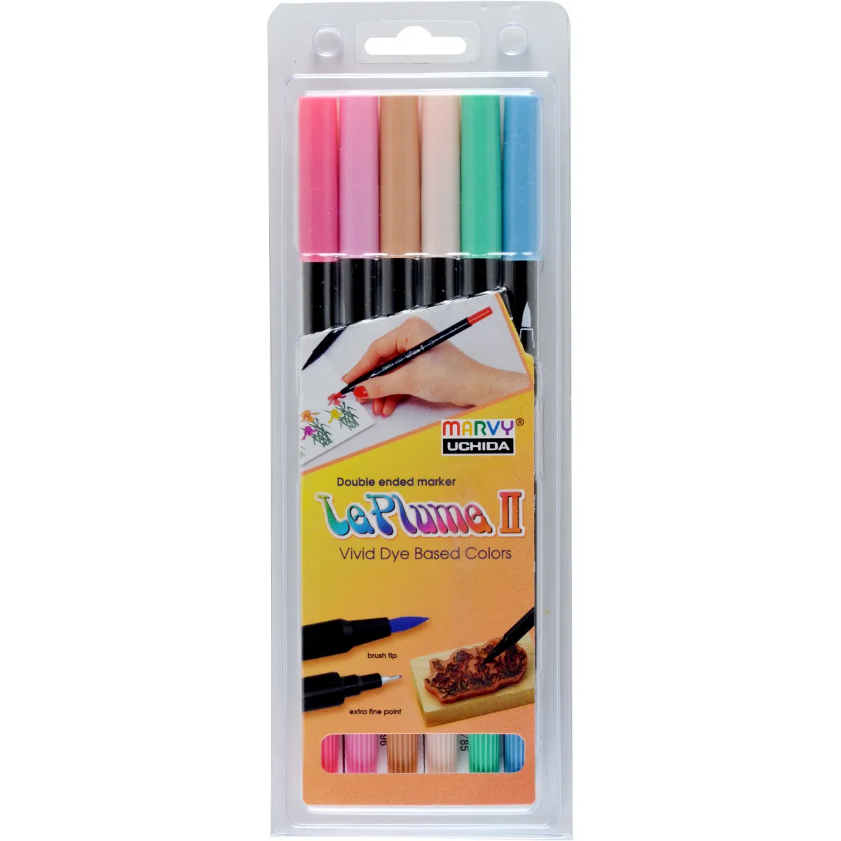 Marvy Le Plume II Dual Tip Pastel Markers Set Of 6 - Nail Gallerys