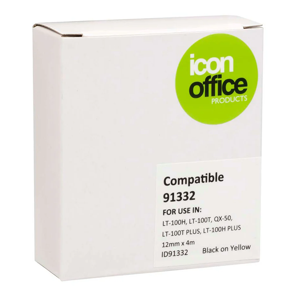 Icon Compatible Dymo Letratag Tape 91332 12mmx4m Black On Yellow - Nail Gallerys