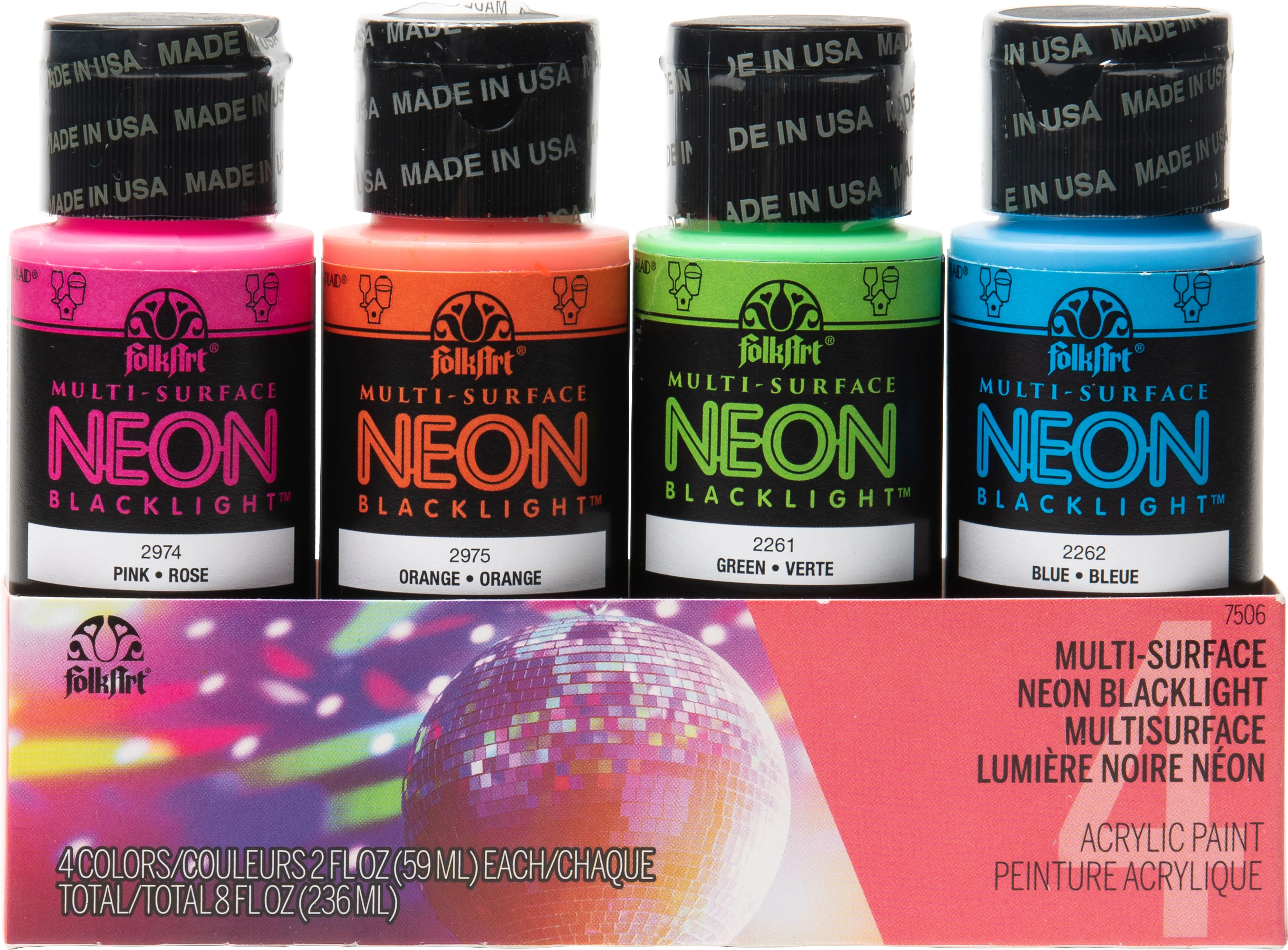 FolkArt Acrylic Neon Blacklight Paints 59ml - Set Of 4 - Nail Gallerys