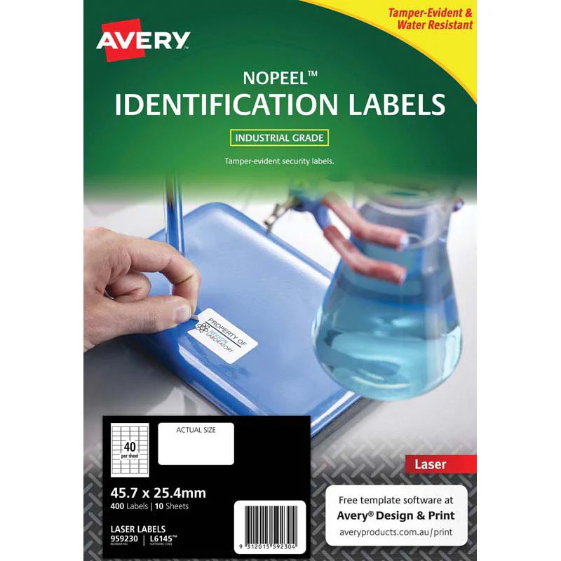 Avery No Peel Identification Labels L6145 White 40up 10 Sheets Laser 45.7x25.4mm - Nail Gallerys