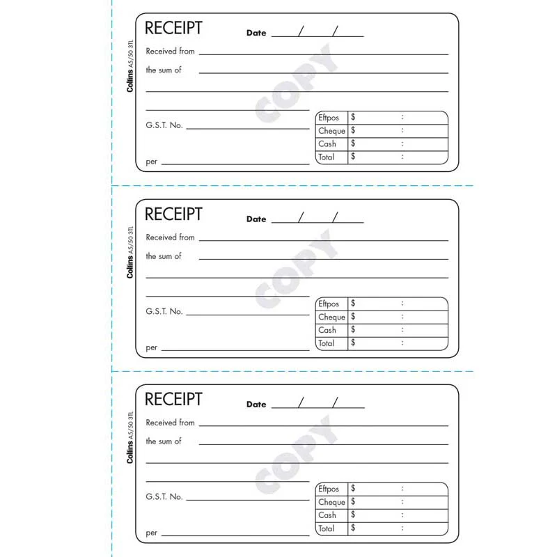 Collins Cash Receipt Book A5/50 3tl Triplicate No Carbon Required - Nail Gallerys