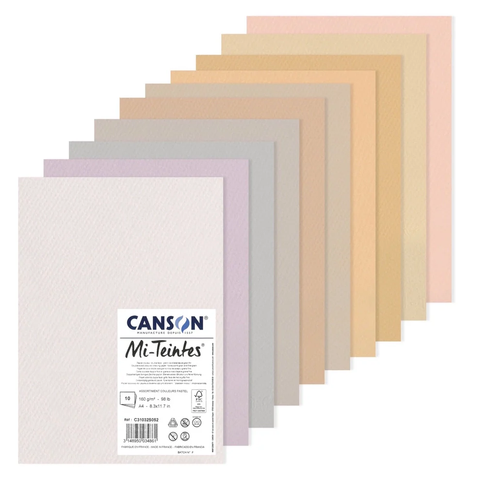 Canson Mi-Teintes Paper A3 160gsm Pastel Colours Pack of 10 Sheets - Nail Gallerys