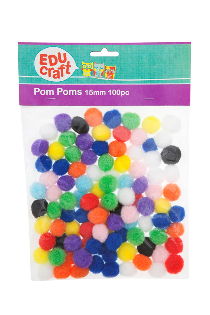 Educraft Pom Pom Small 15mm Assorted Brights Pack Of 100 - Nail Gallerys